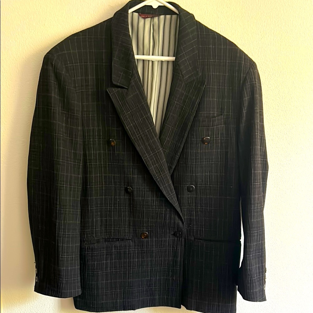 Sharp Vintage Gray/Brown Windowpane Wool Blend Db… - image 5